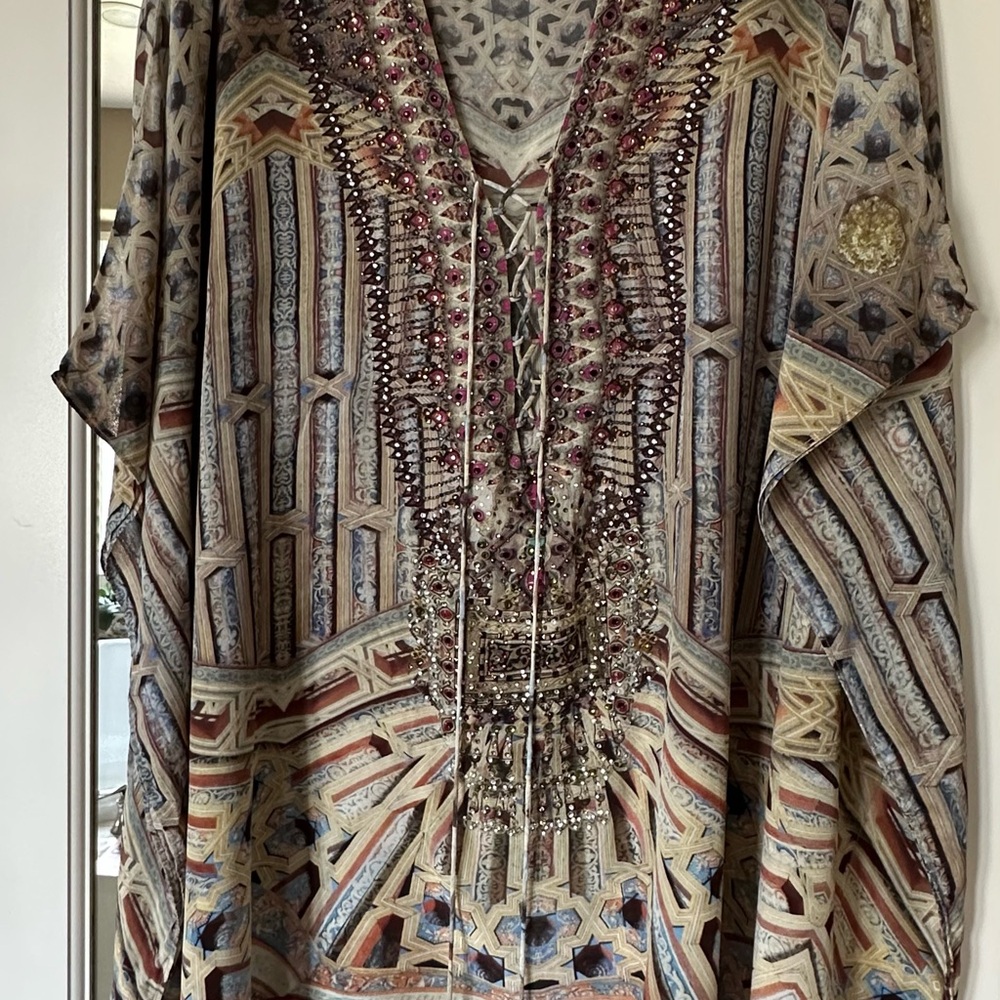 Camilla silk Embellished Geometric Pattern Kaftan